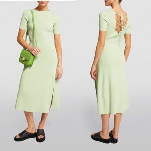 Maje Light Green Midi Dress with Back Lace-Up